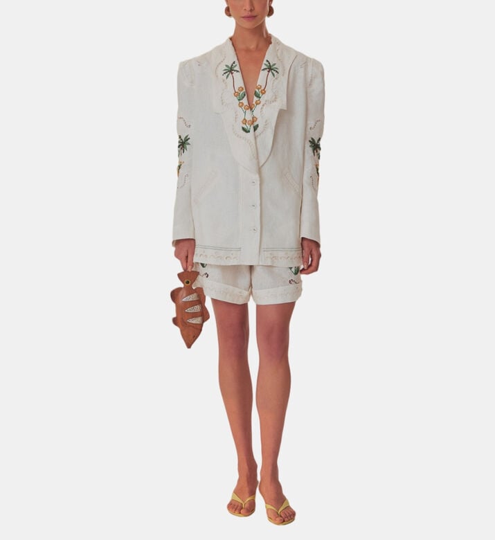 Coconut Tree Macaw Embroidered Richelieu Blazer Coconut Tree Macaw Embroidered Richelieu Blazer