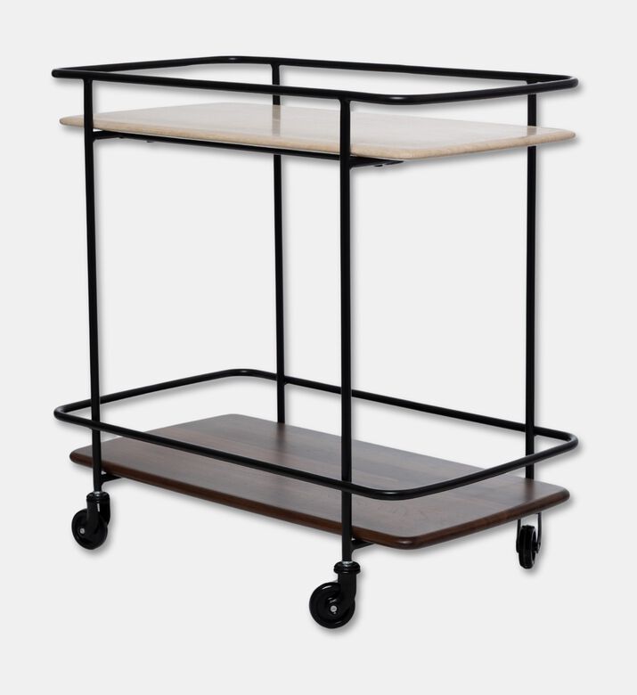 Home Deco and More Shard Wood Body Bar Trolley, Walnut, Packshot View