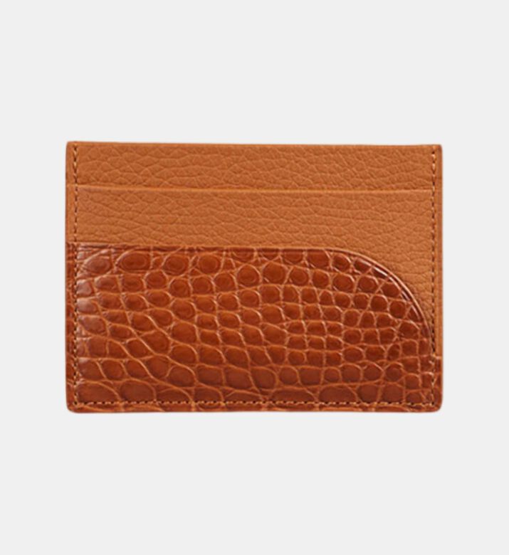 Camille Fournet Alligator Taurillon Round Scale Cardholder, Brown, Packshot View