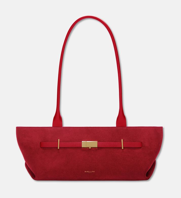 Demellier The New York Elongated Suede Shoulder Bag, Red, Packshot View