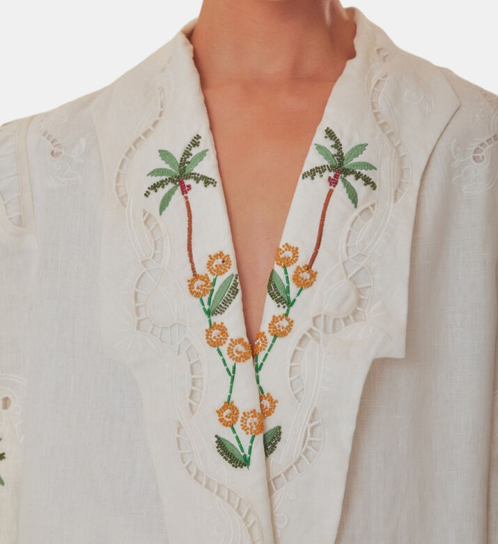 Coconut Tree Macaw Embroidered Richelieu Blazer Coconut Tree Macaw Embroidered Richelieu Blazer