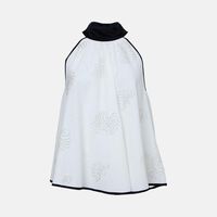 Linen Embroidered Satin Details Top