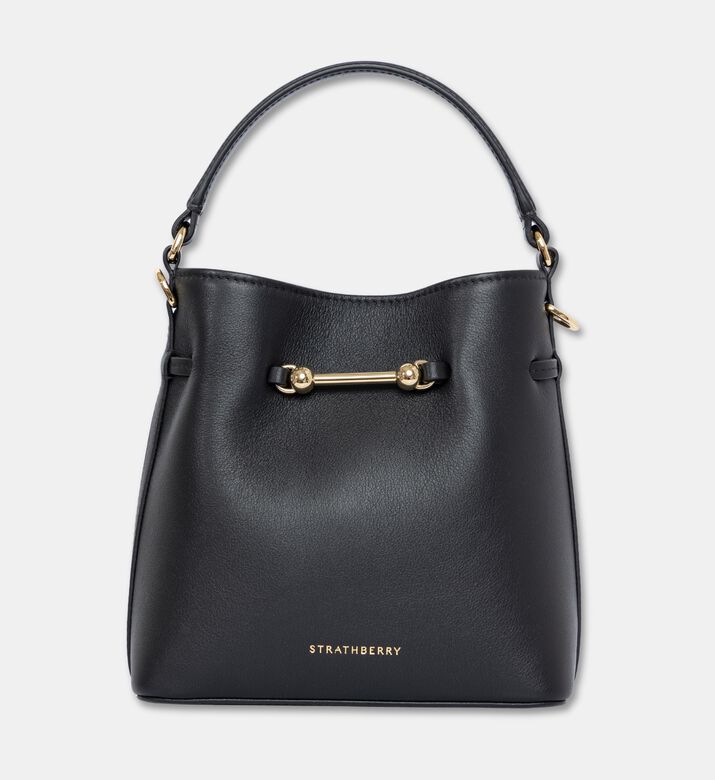 Strathberry Corda Smooth Leather Mini Bucket Bag, Black, Packshot View