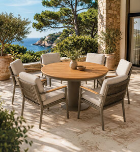 Home Deco and More Teak-top Round Dining Table Set, Packshot View