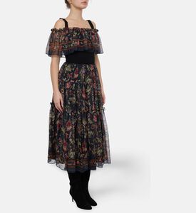 Blue For Burgundy Floral-print Ruffled A-line Dress, Model View