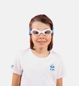 نظارة سباحة زرقاء للأطفال بشريط فائق النعومة مزينة بقوارب مخططة