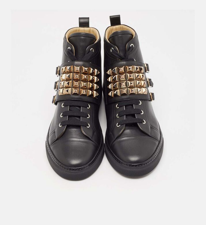 Hermes Black Leather Studded Lennox Sneakers Preowned