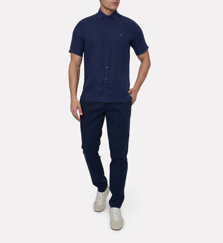 Hackett London Logo-embroidery Short-sleeve Shirt, Navy, S, Model View