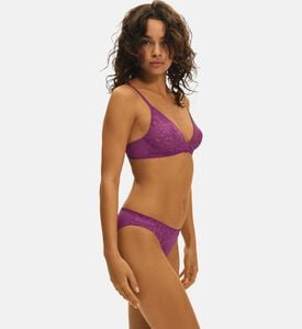 قطعة بيكيني سفلية قصيرة دانتيل فرنسي مزين بأزهار