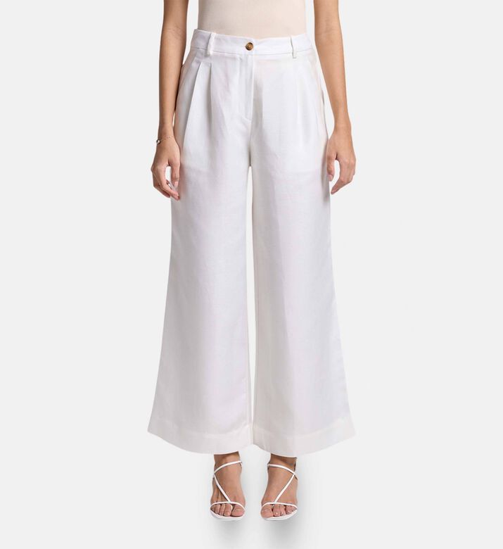 Carter and White Positano Tencel Linen Flared Trousers, Model View