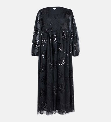 Tulle Floral-embroidery Maxi Dress