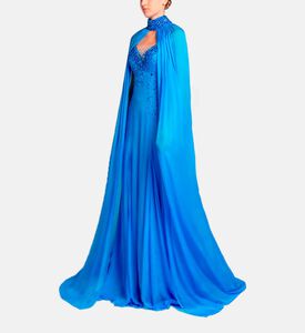 Michael Cinco Beads-embroidery Flared Dress, Blue, M, Model View