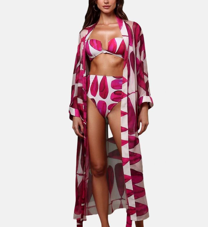 Puff Pastry-print Midi Kimono Cover-up