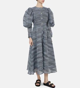 فستان متوسط الطول بصف أزرار أمامي واسع