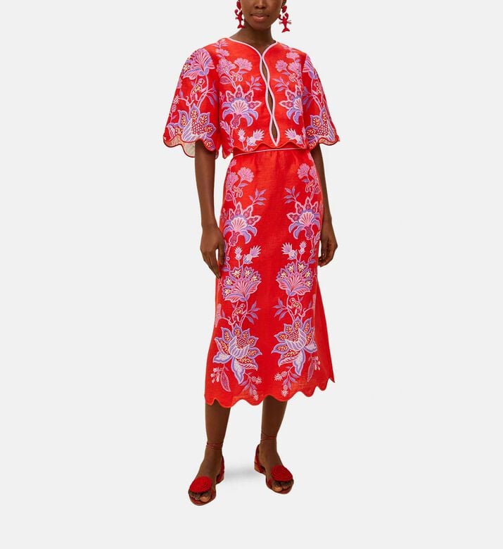 Porcelain Garden Floral Pattern Midi Skirt