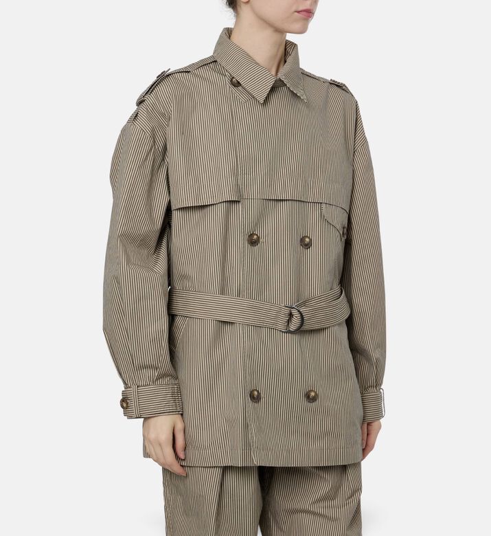 Isabel Marant Pinstripe Belted Outerwear Jacket, Model View