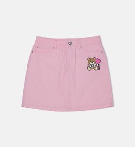 Teddy Bear-print Denim Mini Skirt