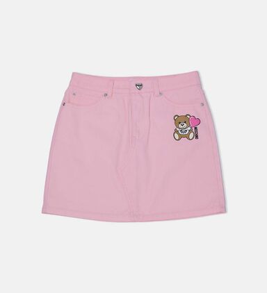 Teddy Bear-print Denim Mini Skirt
