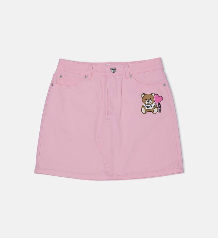 Teddy Bear-print Denim Mini Skirt