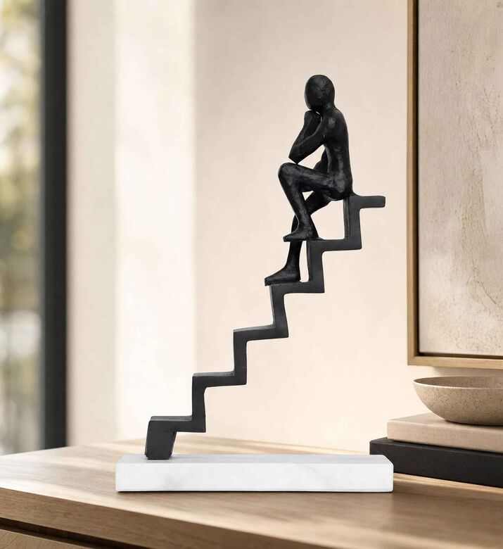 Home Deco and More Thinker Marble Base On Stairs Figurine, Model View