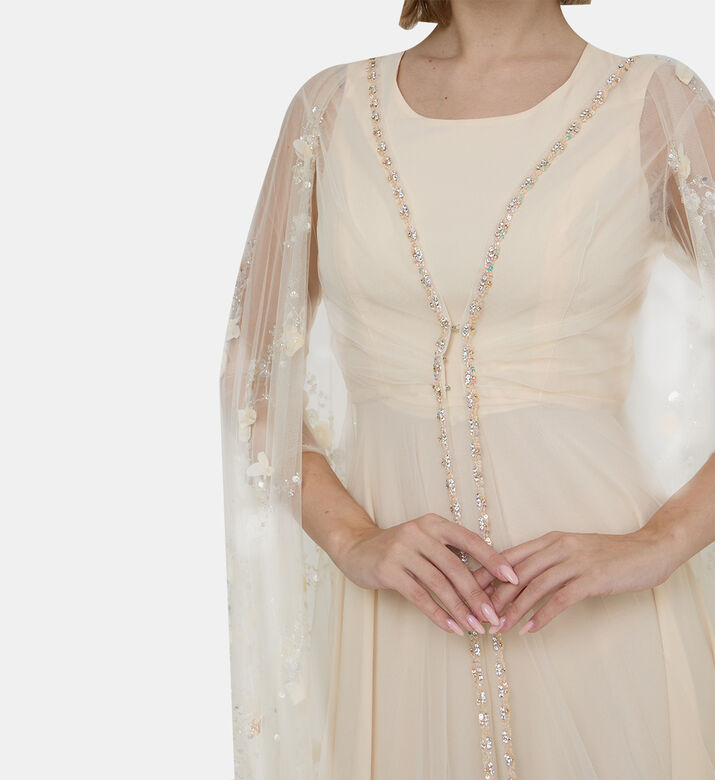 Cape -sleeve Crape Tulle Dress Cape -sleeve Crape Tulle Dress