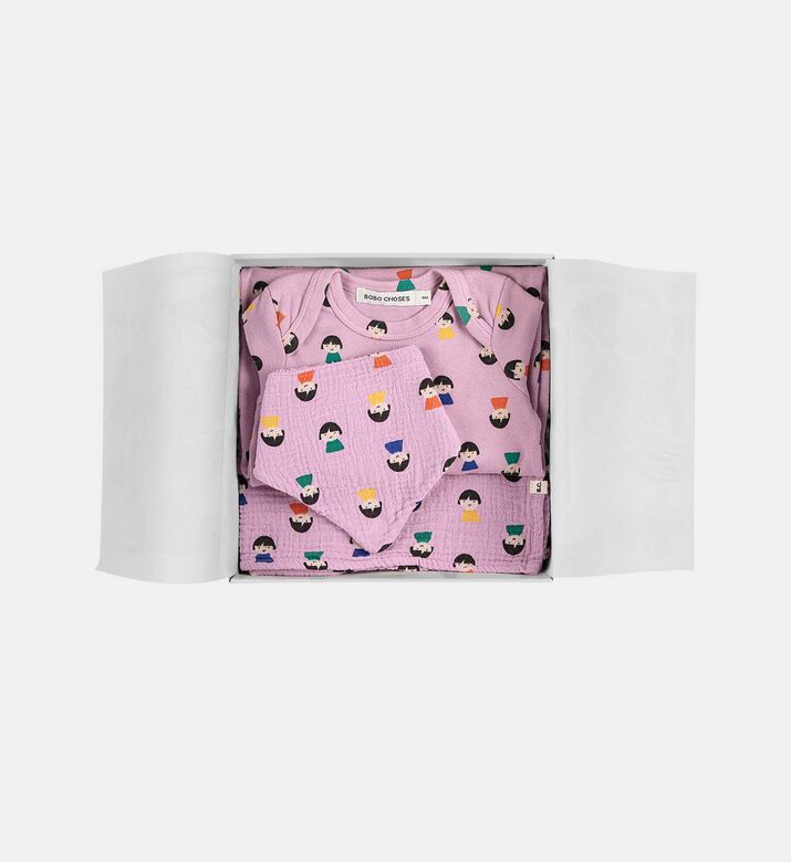 Bobo Choses Colorful Face Pattern Snap Buttons Long-sleeve Sleepsuit, Packshot View