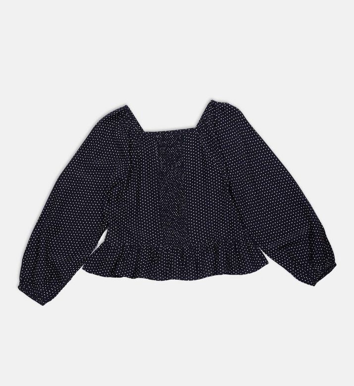 بلوزة بياقة مربعة بنقشة منقطة بلوزة بياقة مربعة بنقشة منقطة