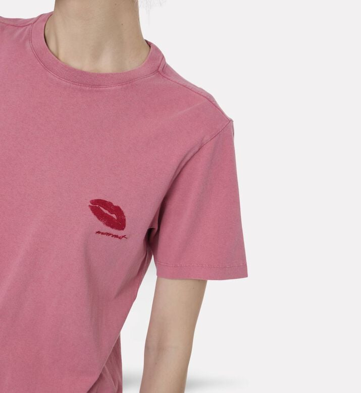 Isabel Marant Zewel Red Lip Straight-cut T-shirt, Pink, M, Model View