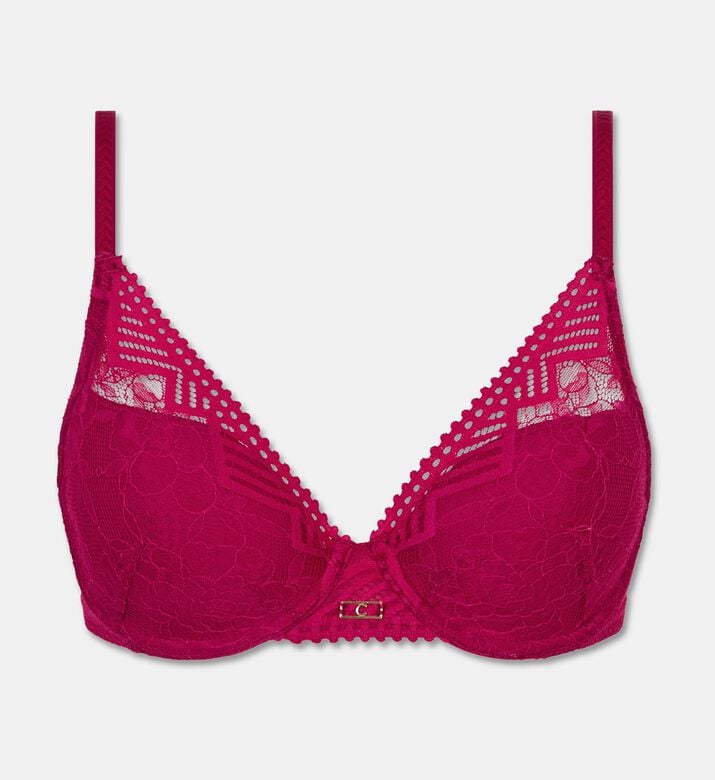 Chantelle Plunge Lace T-shirt Bra, Dark-pink, 105, D, Packshot View