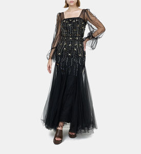Rhinestone Embellished Flared Tulle Dress
