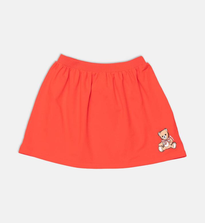 Side Teddy Bear Logo Elastic Waistband Flared Skort