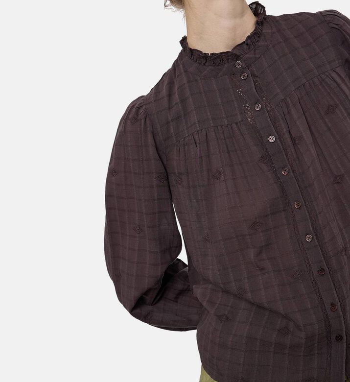 Ba and Sh Melody All-over Embroidery Blouse, Brown, L, Model View Ba and Sh Melody All-over Embroidery Blouse, Brown, L, Model View