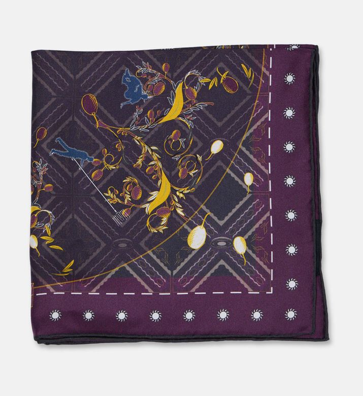 The Zeituna The Guardians Plum Silk Dotted Borders Square Scarf, Packshot View
