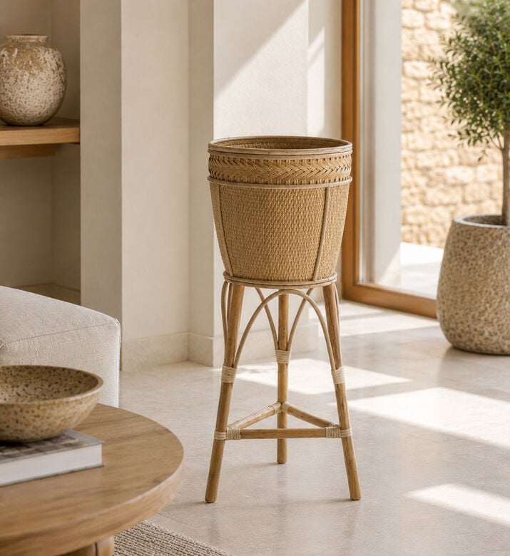 Light and Living Carazi Wooden Standing Flower Pot, Natural, 34x80.5-cm, Packshot View
