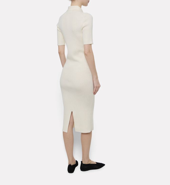 Jil Sander Merino Wool Rib Knit Polo Dress, Model View