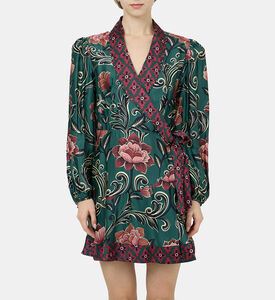 فستان أرابيسك قصير بأكمام طويلة مزين بأزهار