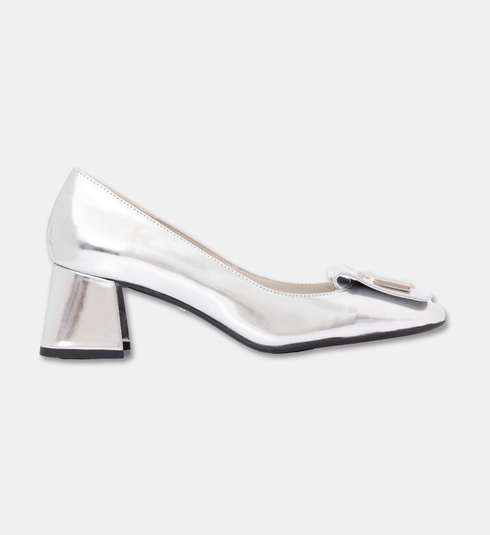 Lola Cruiz Leather Mirror Med Heel Pumps, Silver, Eu-41, Packshot View