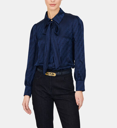 Tie Embossed Long Sleeve Blouse