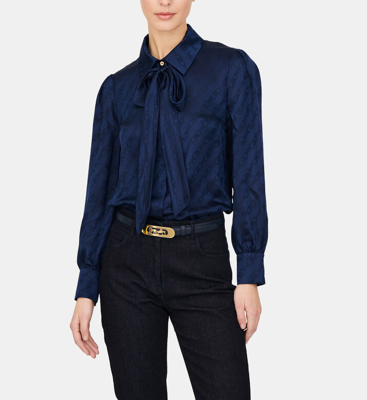 Tie Embossed Long Sleeve Blouse