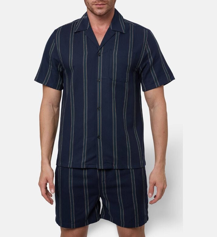 Les Deux Stripe-print Button Closure Short-sleeve Shirt, Model View