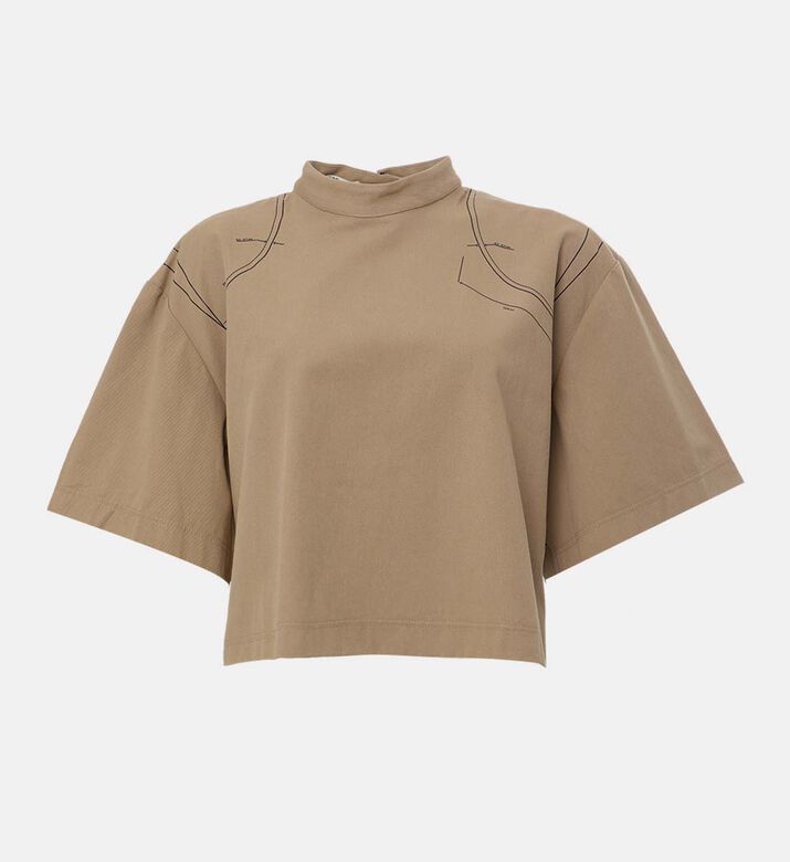Cropped Stitched Wide Sleeves Top