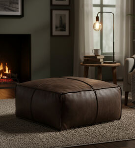 Home Deco and More Elmer Suede Leather Square Pouf, Packshot View