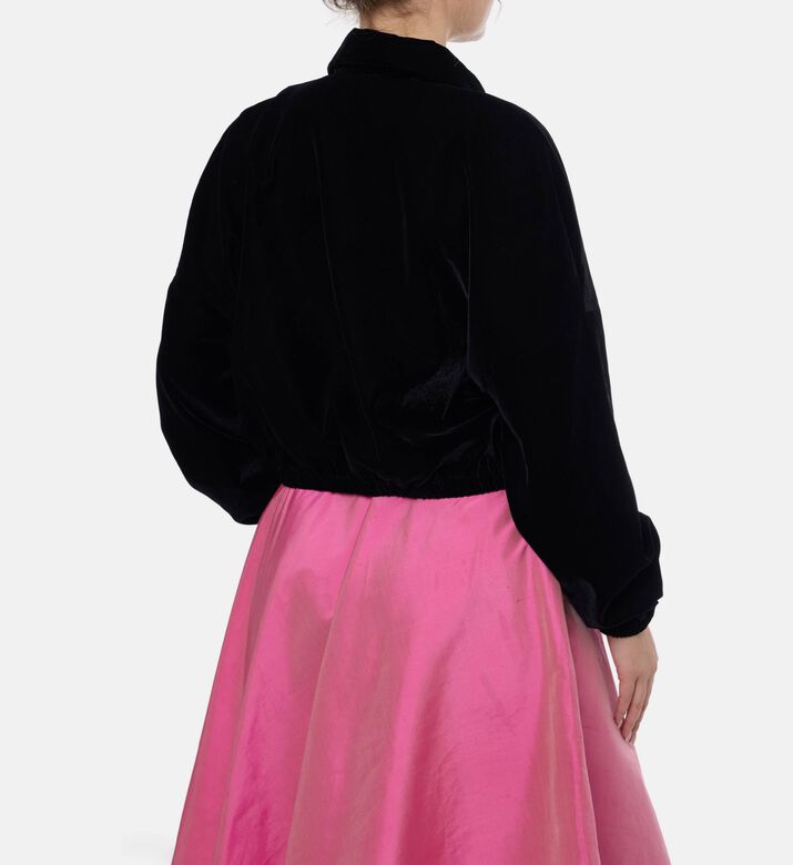 Blue For Burgundy Embellished Buttons Cropped Jacket, Black, 40, Model View