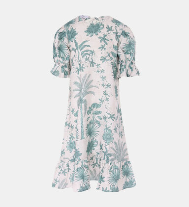 Floral-print Puffed Sleeves Midi Dress