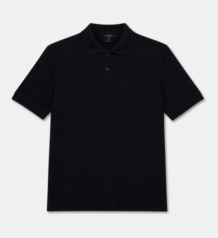 Vince Textured Knit Polo Shirt, Black, Xl, Packshot View