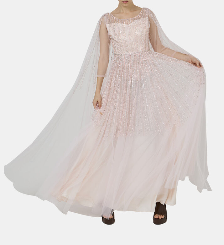 فستان ماكسي مزخرف بياقة منسدلة