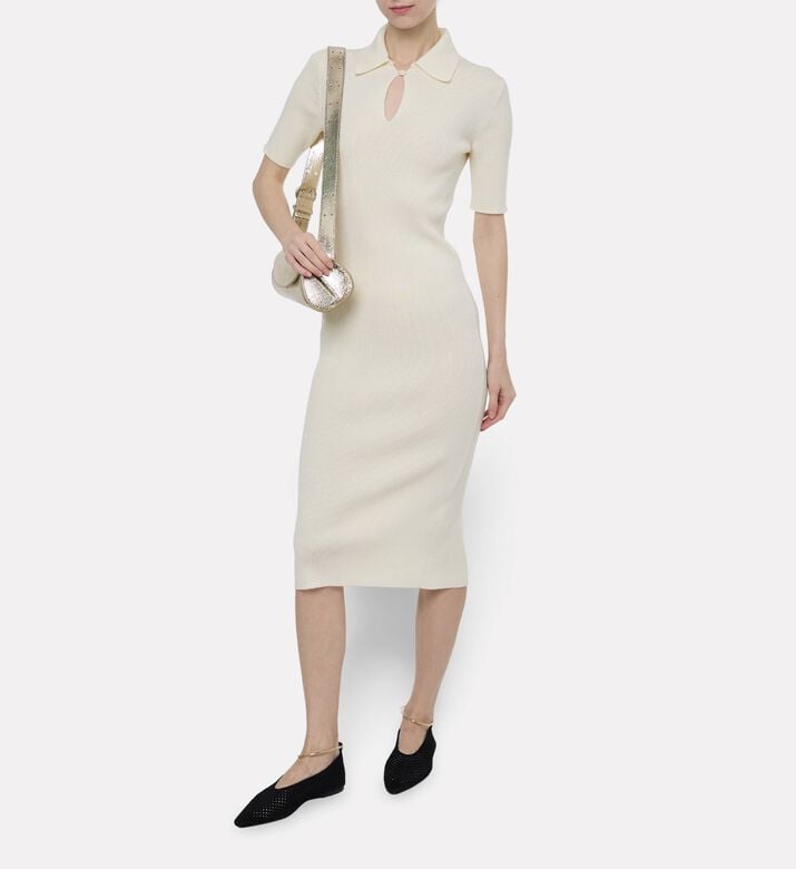 Jil Sander Merino Wool Rib Knit Polo Dress, Model View