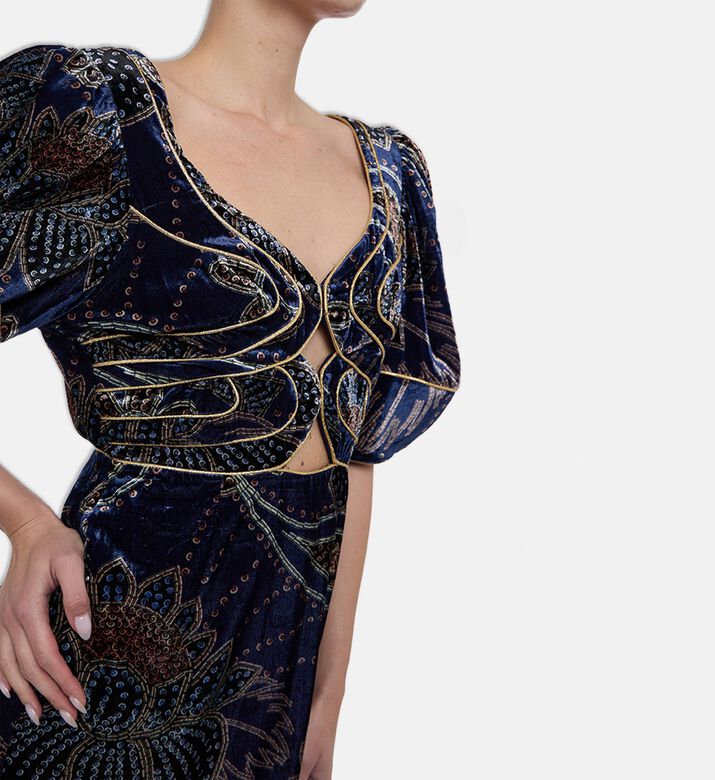 Farm Rio Floral Glam Scarf Velvet Mini Dress, Model View