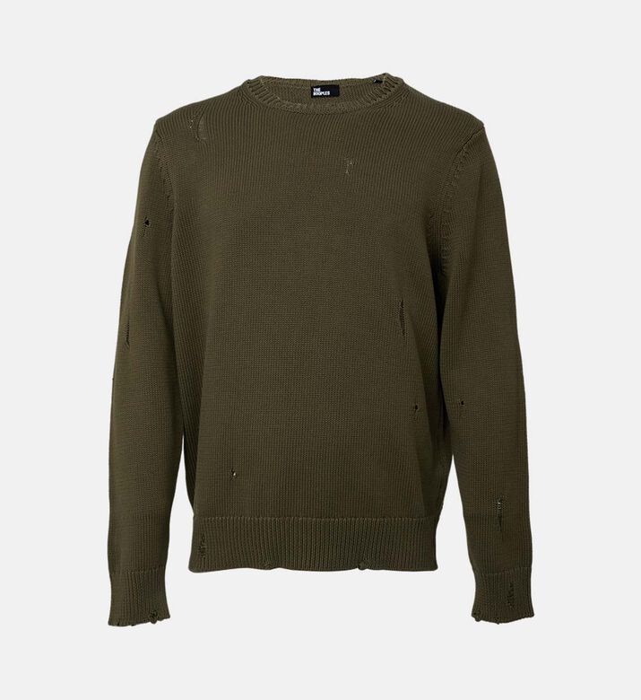 سترة محبوكة طويلة الأكمام ومثقبة