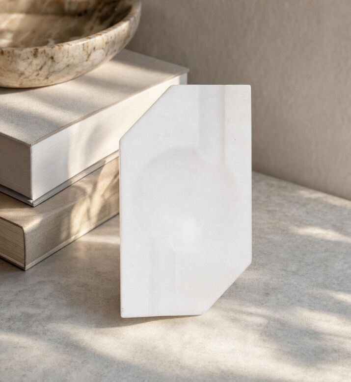 Marble and Beyond Duet Marble Geometric-shape Ashtray, White, Model View